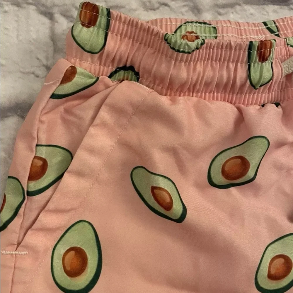 OAS Swim Trunks Boys 8 Pink Avocado Bathing Suit/Trunks With Pockets